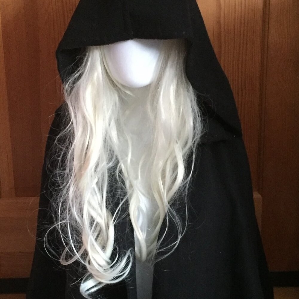 BLACK Shoulder Cape Hood Hooded Drape Capelet Medieval LARP Skyrim Cosplay GOT